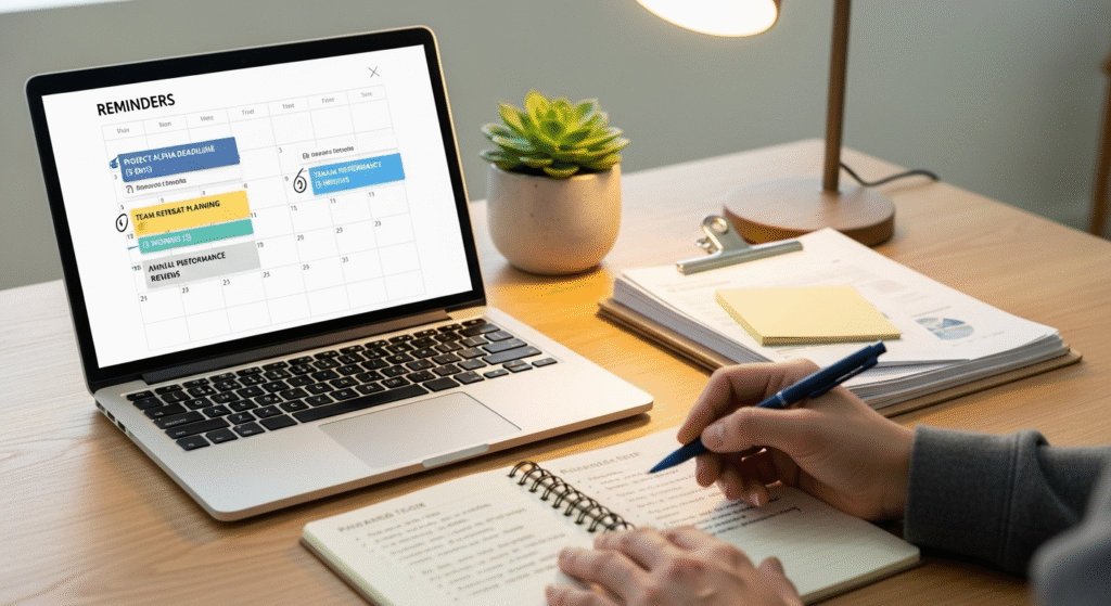 Calendar with reminders to review book notes regularly